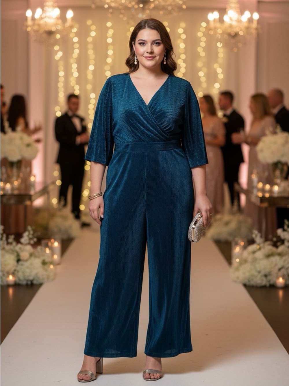 Catherines Teal V-Neck Wide-Leg Jumpsuit